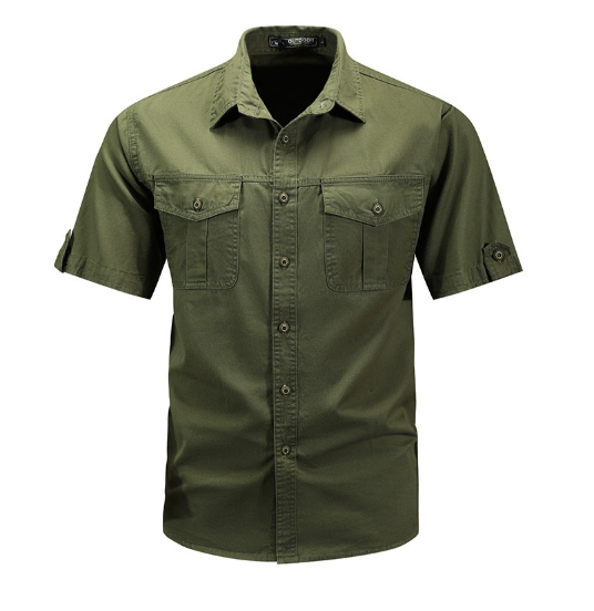 Chemise cargo à manches courtes avec poches et boutons pour homme, été