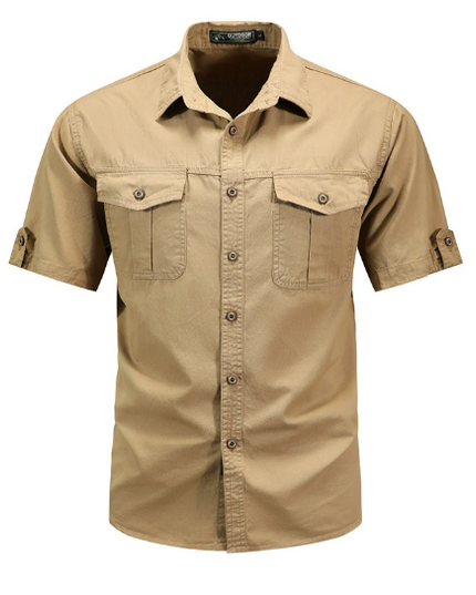 Chemise cargo à manches courtes avec poches et boutons pour homme, été