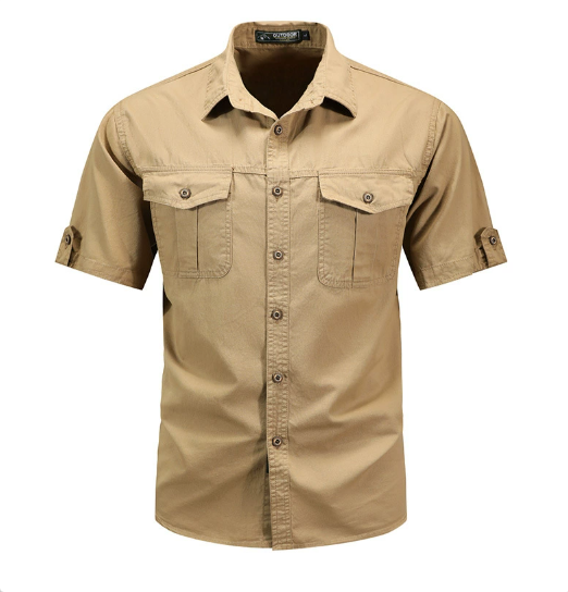 Chemise cargo à manches courtes avec poches et boutons pour homme, été