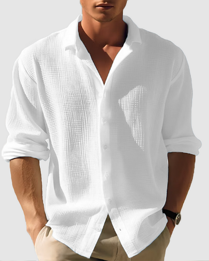 Chemise d'été décontractée pour homme à manches longues avec boutons