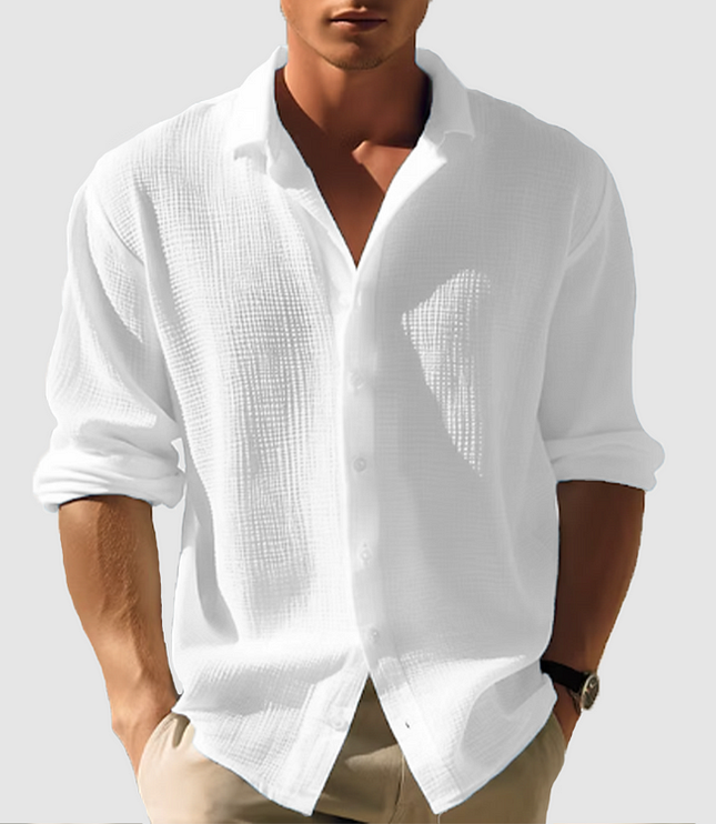 Chemise d'été décontractée pour homme à manches longues avec boutons