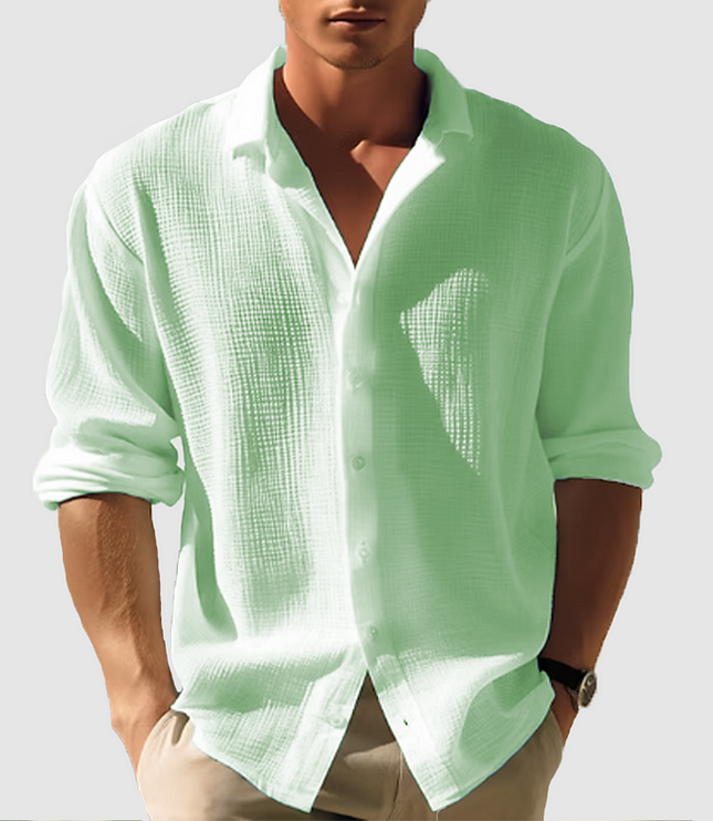 Chemise d'été décontractée pour homme à manches longues avec boutons