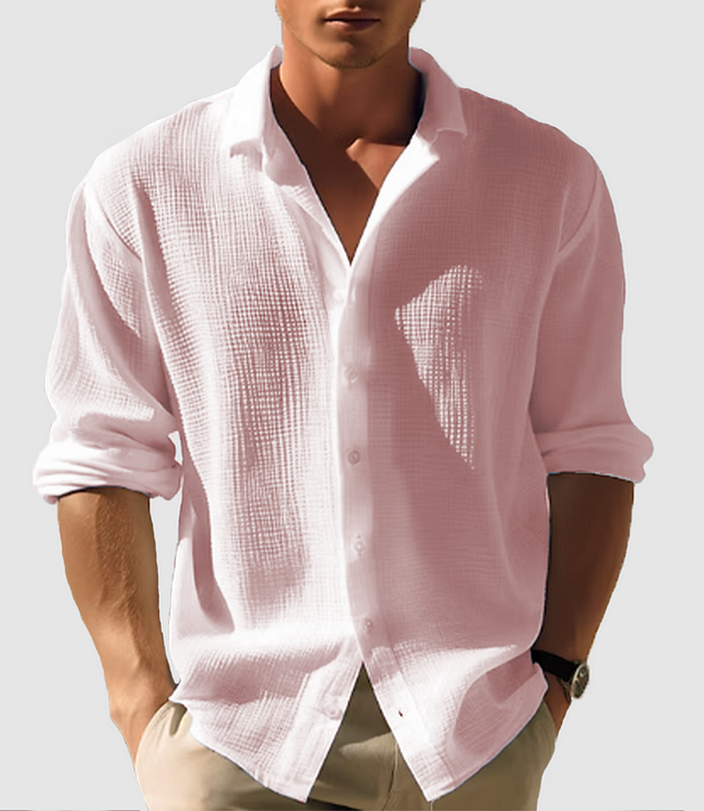 Chemise d'été décontractée pour homme à manches longues avec boutons