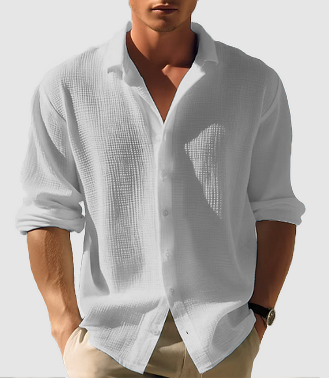 Chemise d'été décontractée pour homme à manches longues avec boutons