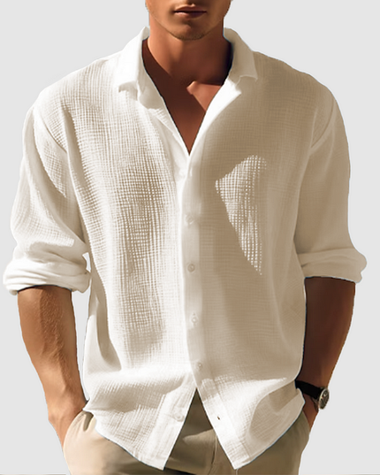 Chemise d'été décontractée pour homme à manches longues avec boutons