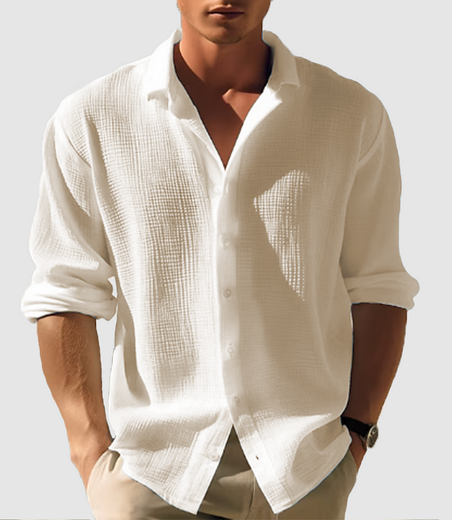 Chemise d'été décontractée pour homme à manches longues avec boutons