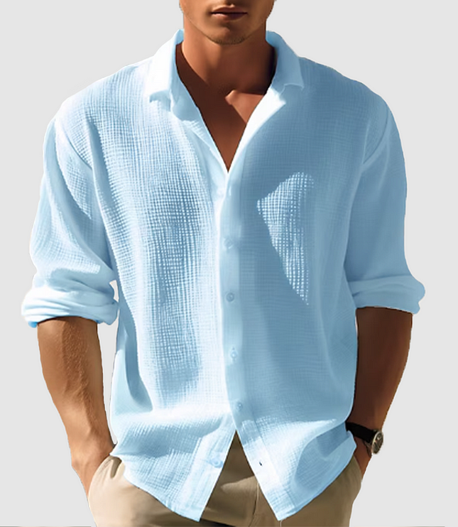 Chemise d'été décontractée pour homme à manches longues avec boutons