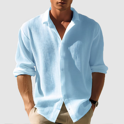 Chemise d'été décontractée pour homme à manches longues avec boutons