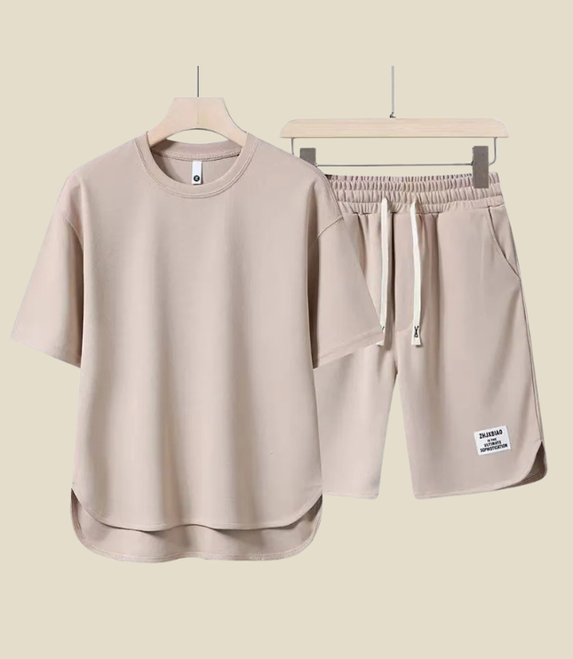 Ensemble d'été décontracté pour homme en deux pièces avec t-shirt col rond et short