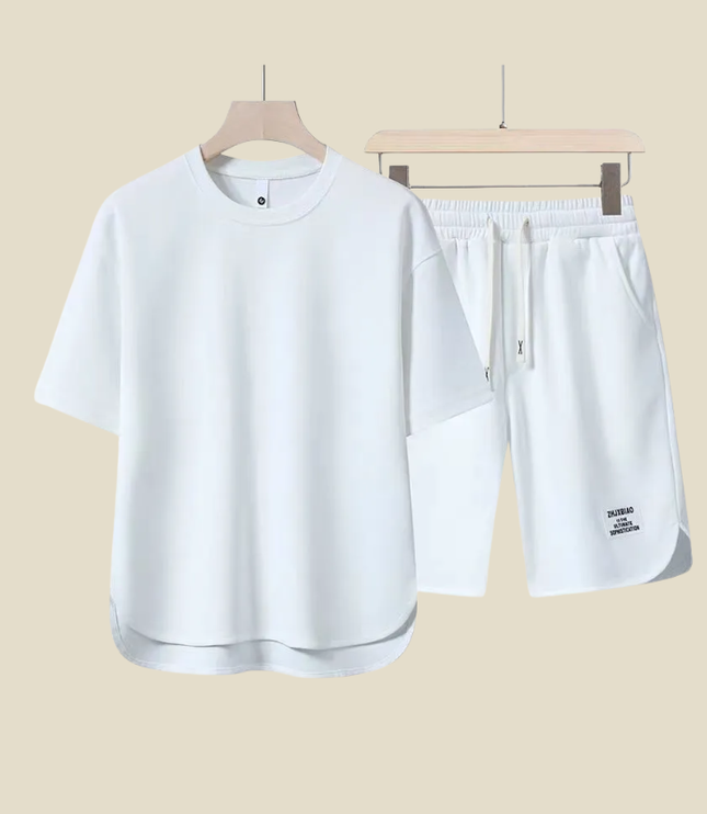 Ensemble d'été décontracté pour homme en deux pièces avec t-shirt col rond et short