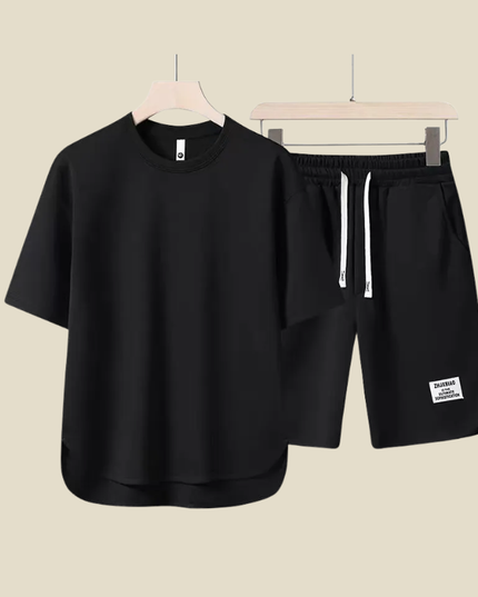 Ensemble d'été décontracté pour homme en deux pièces avec t-shirt col rond et short