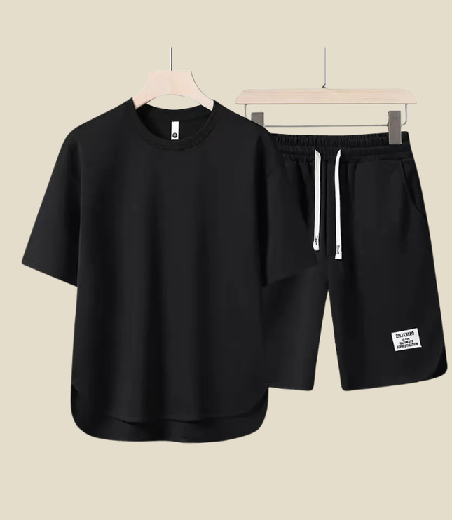 Ensemble d'été décontracté pour homme en deux pièces avec t-shirt col rond et short