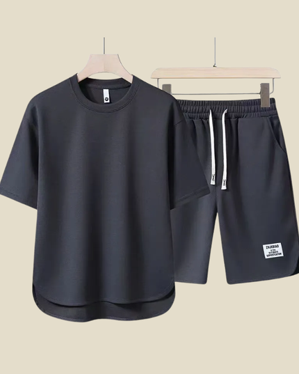 Ensemble d'été décontracté pour homme en deux pièces avec t-shirt col rond et short