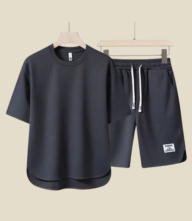 Ensemble d'été décontracté pour homme en deux pièces avec t-shirt col rond et short