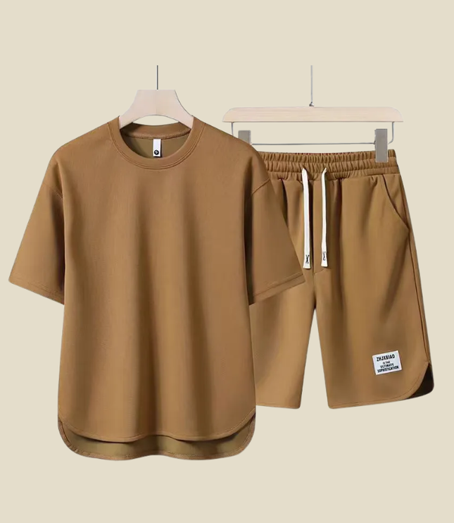 Ensemble d'été décontracté pour homme en deux pièces avec t-shirt col rond et short