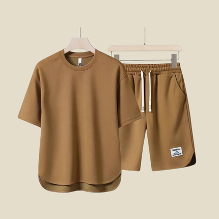 Ensemble d'été décontracté pour homme en deux pièces avec t-shirt col rond et short