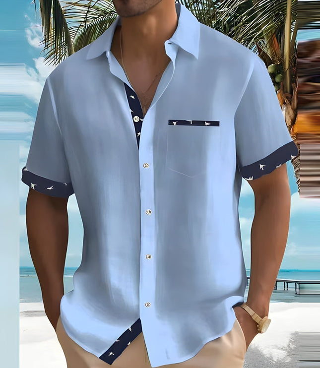 Camisa casual de hombre de verano de manga corta con botones