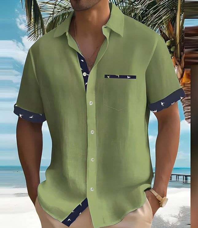 Camisa casual de hombre de verano de manga corta con botones