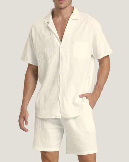 Conjunto casual de verano para hombre, dos piezas, camisa y pantalones cortos de manga corta