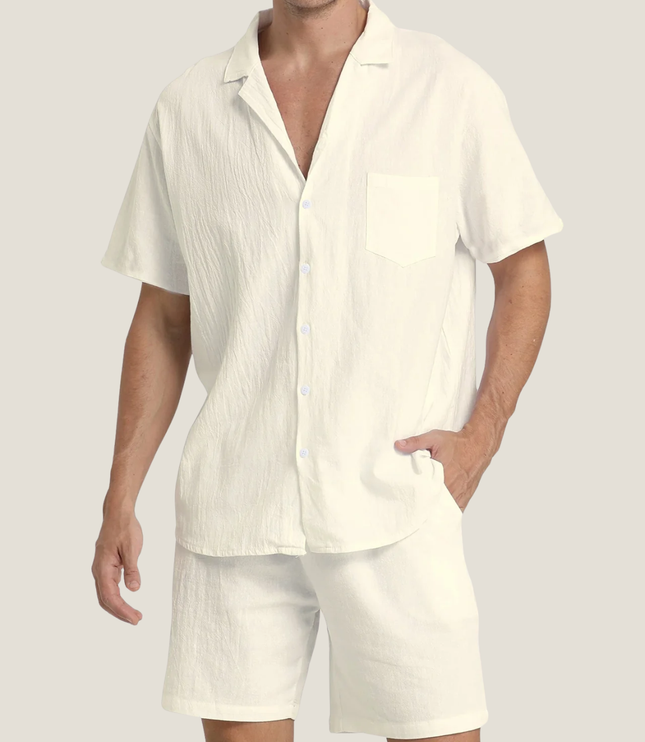 Conjunto casual de verano para hombre, dos piezas, camisa y pantalones cortos de manga corta