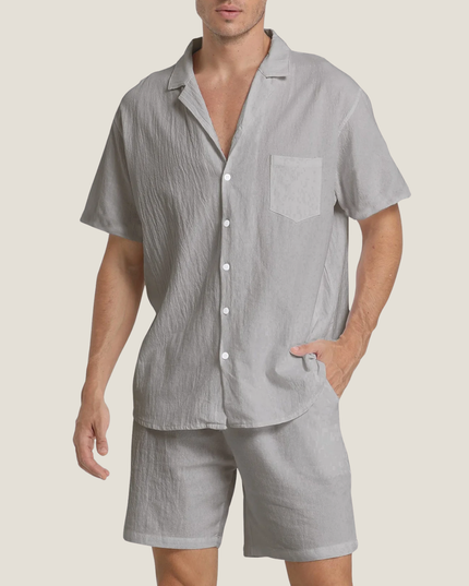 Conjunto casual de verano para hombre, dos piezas, camisa y pantalones cortos de manga corta