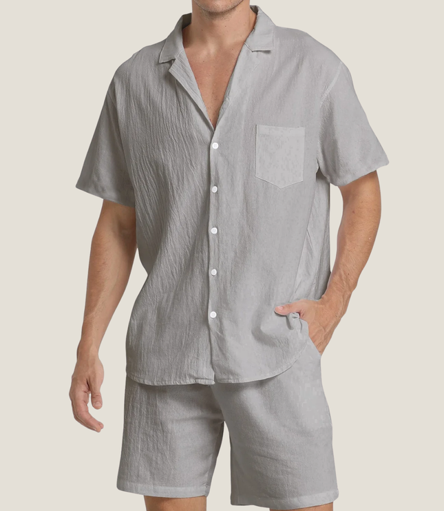 Conjunto casual de verano para hombre, dos piezas, camisa y pantalones cortos de manga corta