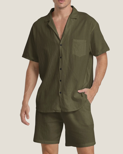 Conjunto casual de verano para hombre, dos piezas, camisa y pantalones cortos de manga corta