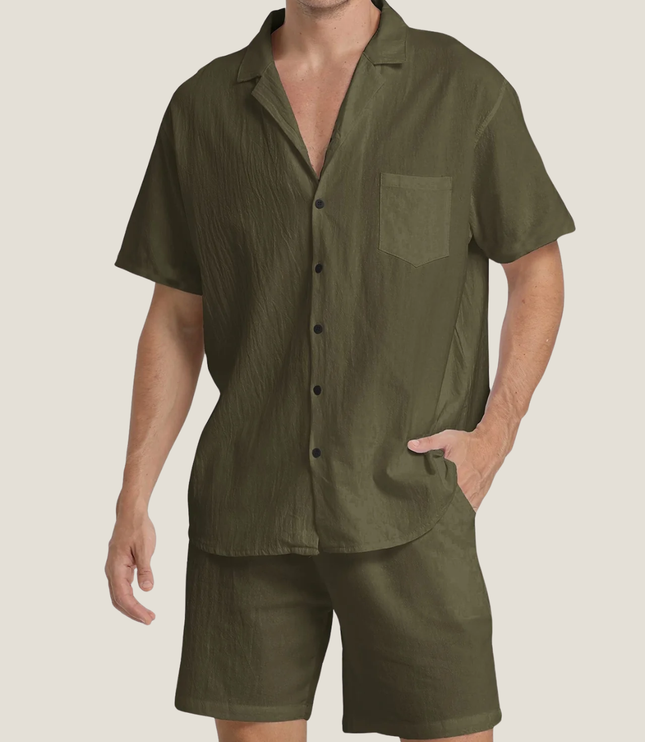 Conjunto casual de verano para hombre, dos piezas, camisa y pantalones cortos de manga corta