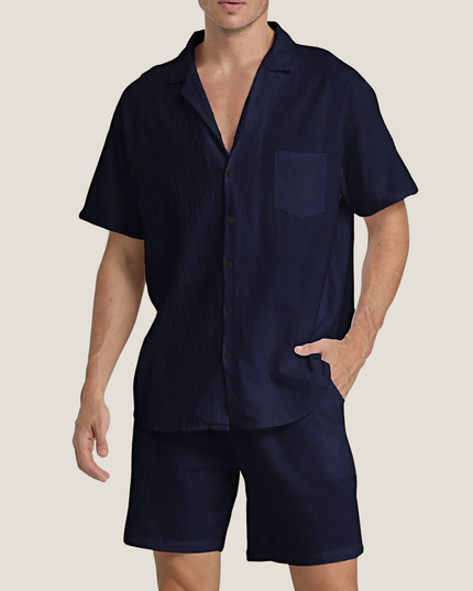 Conjunto casual de verano para hombre, dos piezas, camisa y pantalones cortos de manga corta