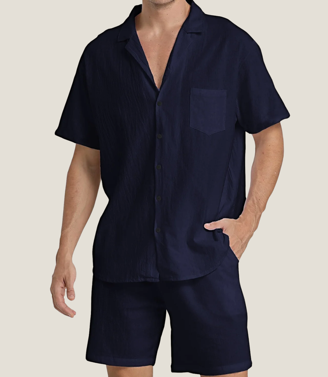 Conjunto casual de verano para hombre, dos piezas, camisa y pantalones cortos de manga corta