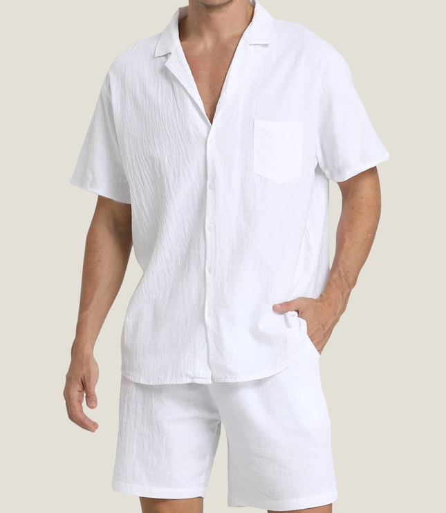 Conjunto casual de verano para hombre, dos piezas, camisa y pantalones cortos de manga corta