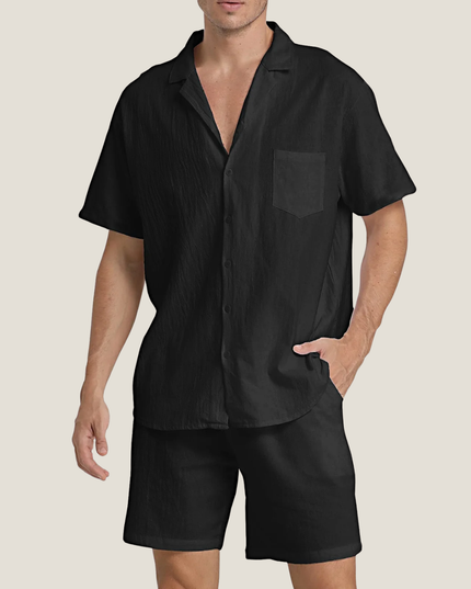 Conjunto casual de verano para hombre, dos piezas, camisa y pantalones cortos de manga corta