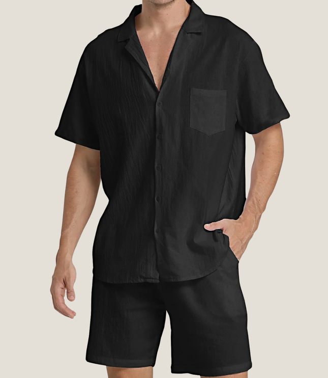 Conjunto casual de verano para hombre, dos piezas, camisa y pantalones cortos de manga corta