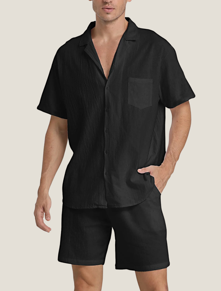 Conjunto casual de verano para hombre, dos piezas, camisa y pantalones cortos de manga corta