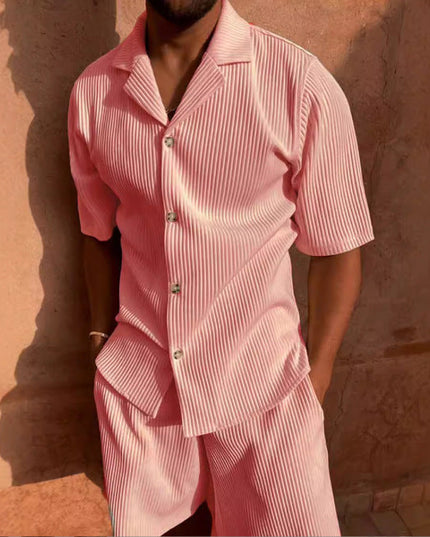 Ensemble chemise manches courtes en velours côtelé et shorts pour homme, été