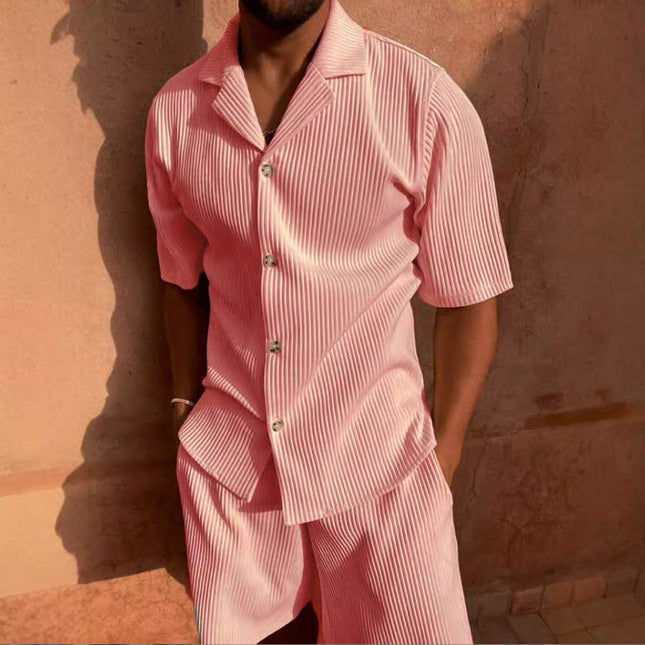Ensemble chemise manches courtes en velours côtelé et shorts pour homme, été