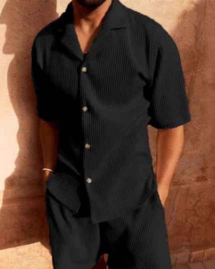 Ensemble chemise manches courtes en velours côtelé et shorts pour homme, été