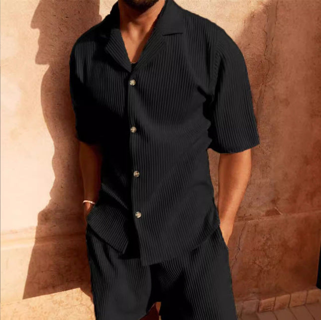 Ensemble chemise manches courtes en velours côtelé et shorts pour homme, été