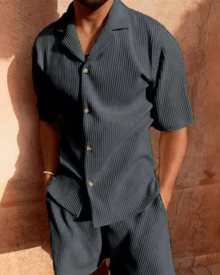 Ensemble chemise manches courtes en velours côtelé et shorts pour homme, été
