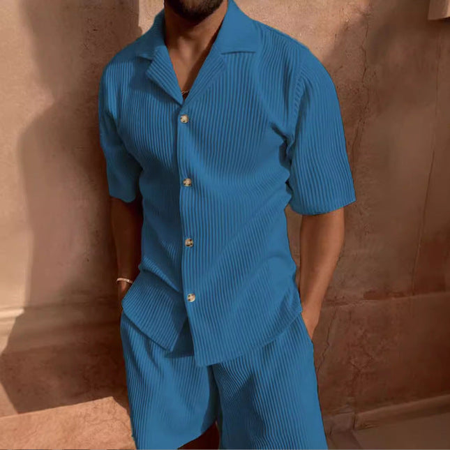 Ensemble chemise manches courtes en velours côtelé et shorts pour homme, été
