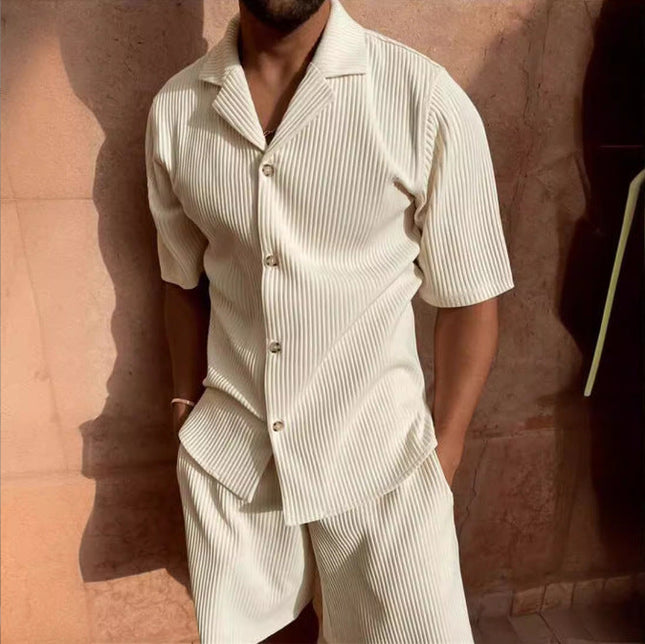 Ensemble chemise manches courtes en velours côtelé et shorts pour homme, été