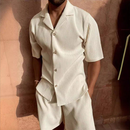 Ensemble chemise manches courtes en velours côtelé et shorts pour homme, été