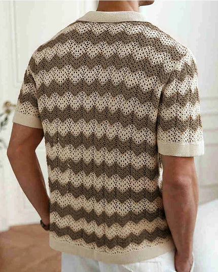 Chemise en maille crochet à manches courtes et boutons pour homme, été