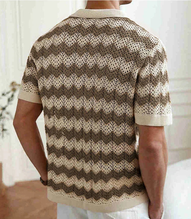 Chemise en maille crochet à manches courtes et boutons pour homme, été