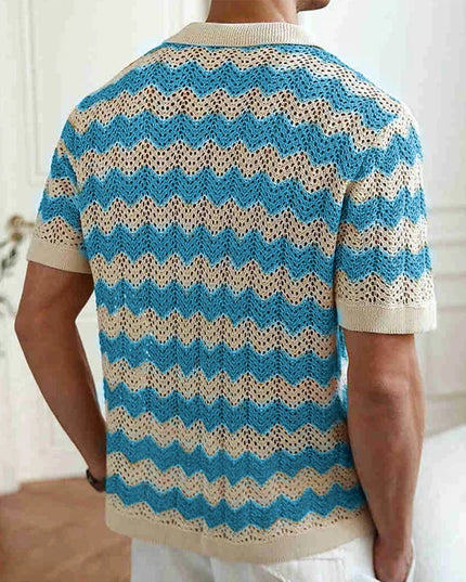 Chemise en maille crochet à manches courtes et boutons pour homme, été