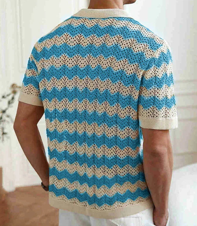 Chemise en maille crochet à manches courtes et boutons pour homme, été