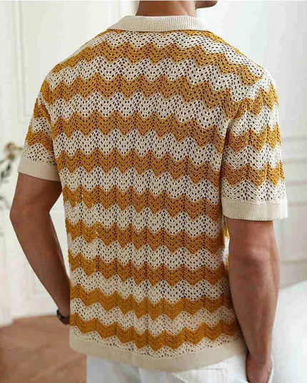 Chemise en maille crochet à manches courtes et boutons pour homme, été