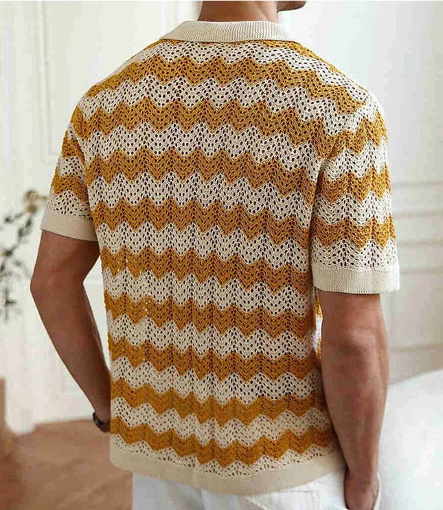 Chemise en maille crochet à manches courtes et boutons pour homme, été