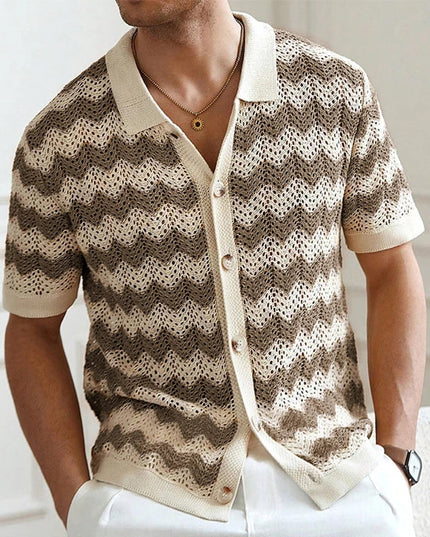 Chemise en maille crochet à manches courtes et boutons pour homme, été