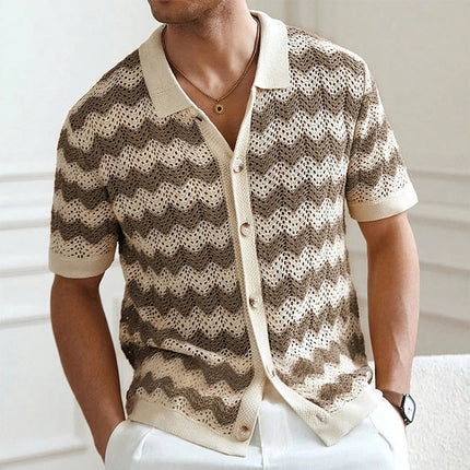 Chemise en maille crochet à manches courtes et boutons pour homme, été